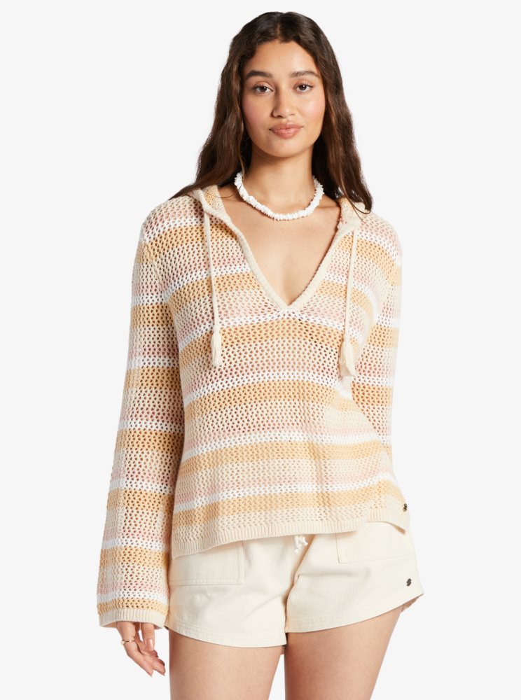 Stripes Women's Roxy Cropped After Beach Break Hoodie | USA MQBL-01846