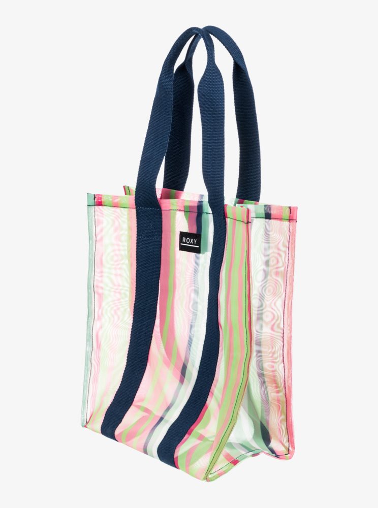 Stripes Women's Roxy Iced Aqua Tote Bags | USA IZFH-19075