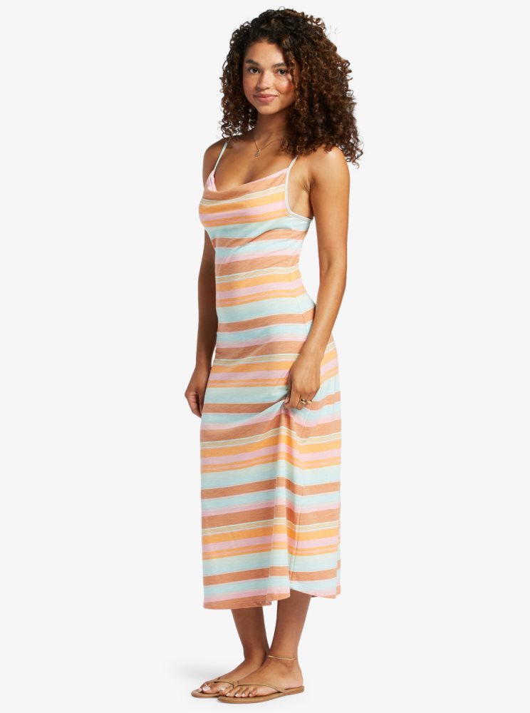 Stripes Women's Roxy Last Dance Midi Dress | USA HYVB-71048