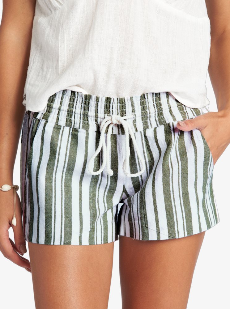 Stripes Women's Roxy Oceanside Elasticized Shorts | USA VTHG-90415