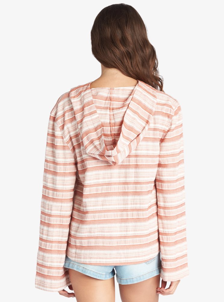 Stripes Women's Roxy Paradise Calling Woven Poncho Hoodie | USA MSAB-14085