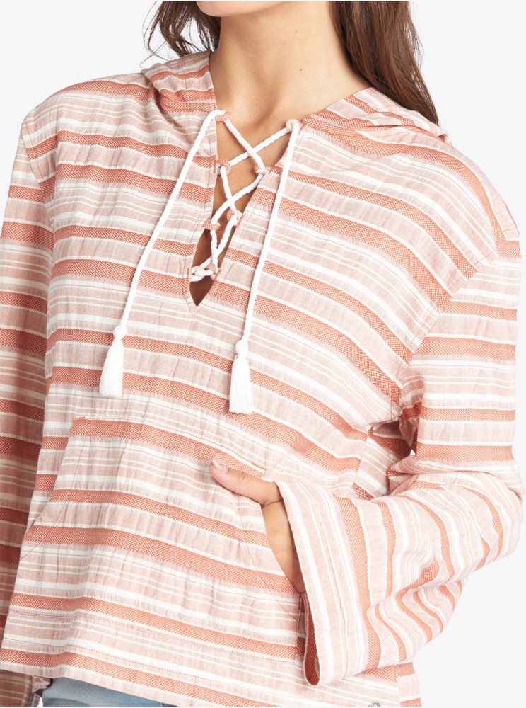 Stripes Women's Roxy Paradise Calling Woven Poncho Hoodie | USA MSAB-14085