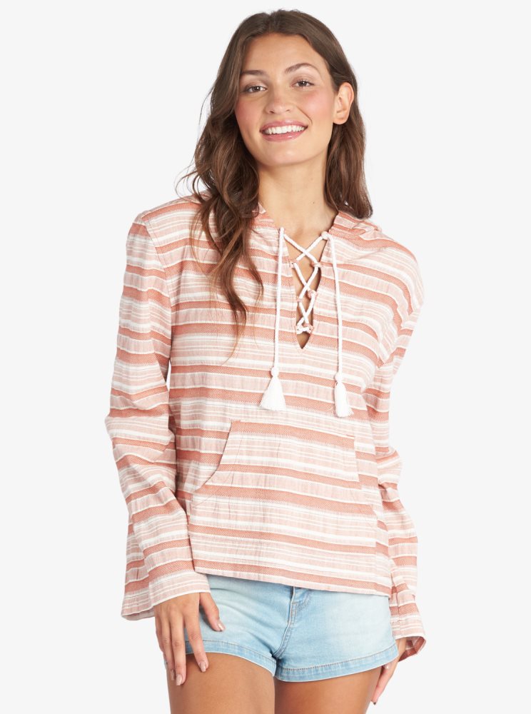 Stripes Women\'s Roxy Paradise Calling Woven Poncho Hoodie | USA MSAB-14085