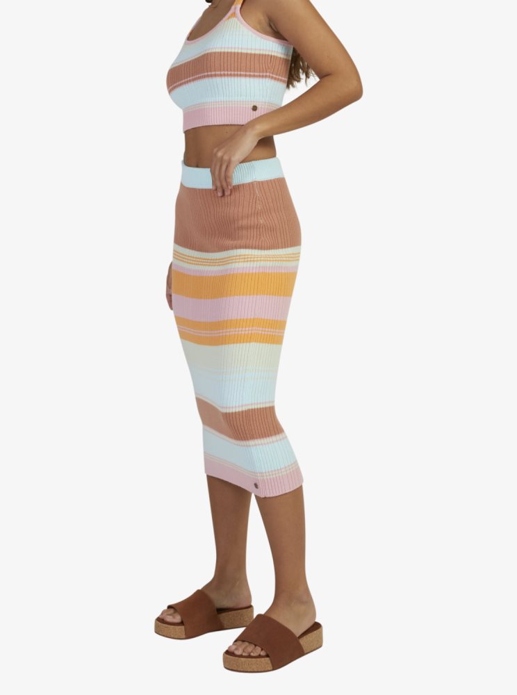 Stripes Women's Roxy Playa Morning Knitted Bodycon Skirts | USA GQFY-46283