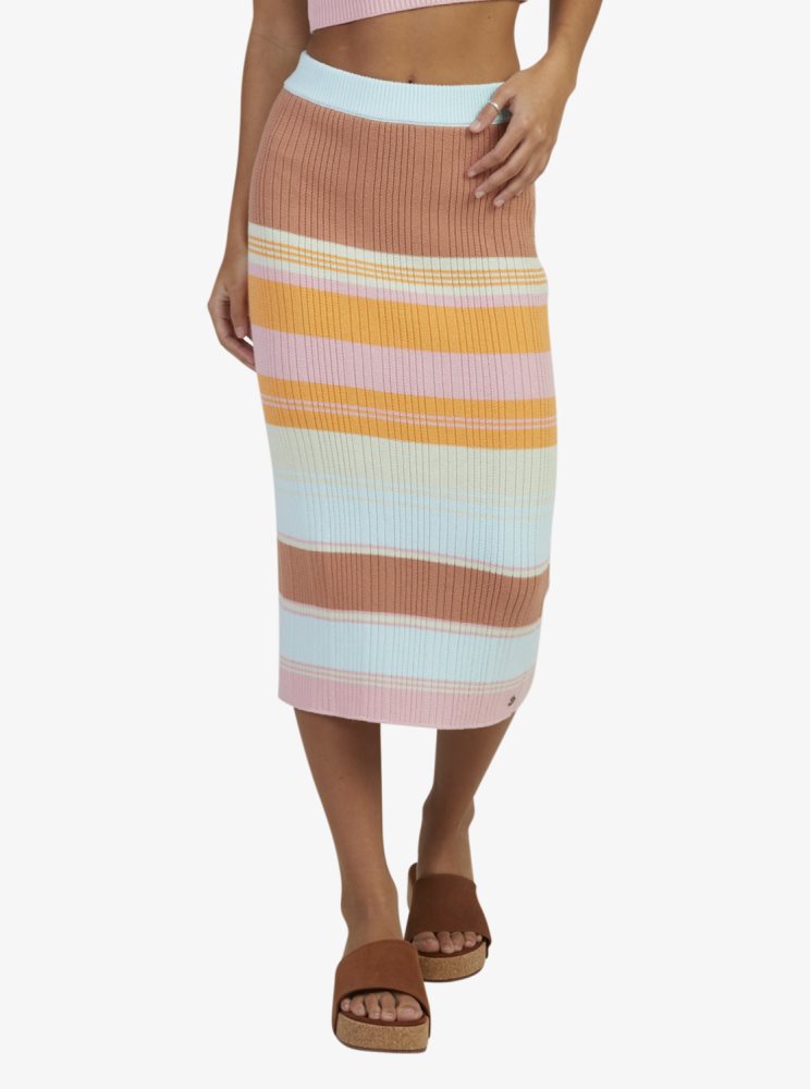 Stripes Women's Roxy Playa Morning Knitted Bodycon Skirts | USA GQFY-46283