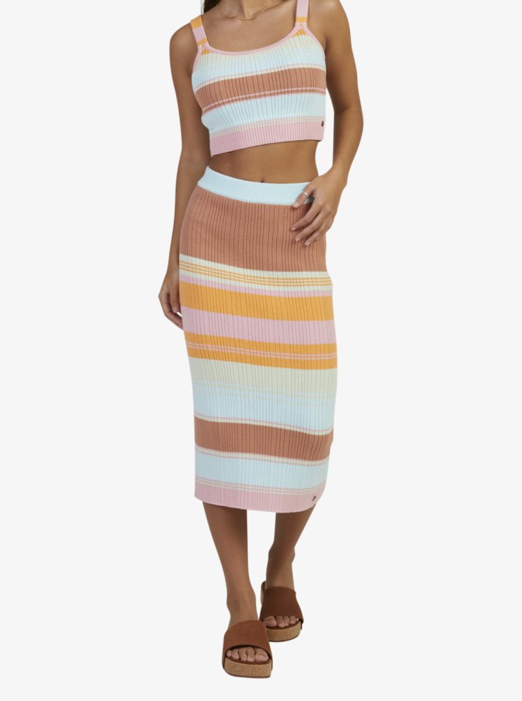 Stripes Women's Roxy Playa Morning Knitted Bodycon Skirts | USA GQFY-46283