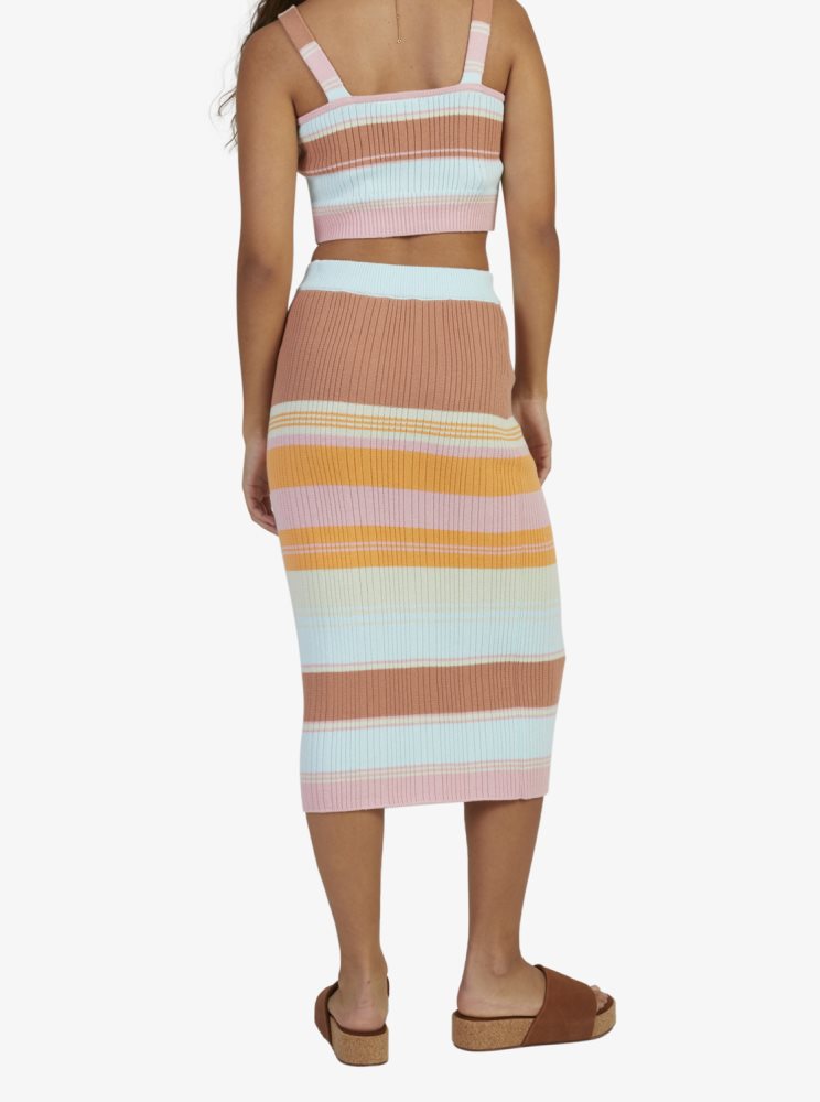 Stripes Women's Roxy Playa Morning Knitted Bodycon Skirts | USA GQFY-46283