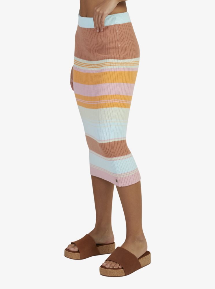 Stripes Women's Roxy Playa Morning Knitted Bodycon Skirts | USA GQFY-46283