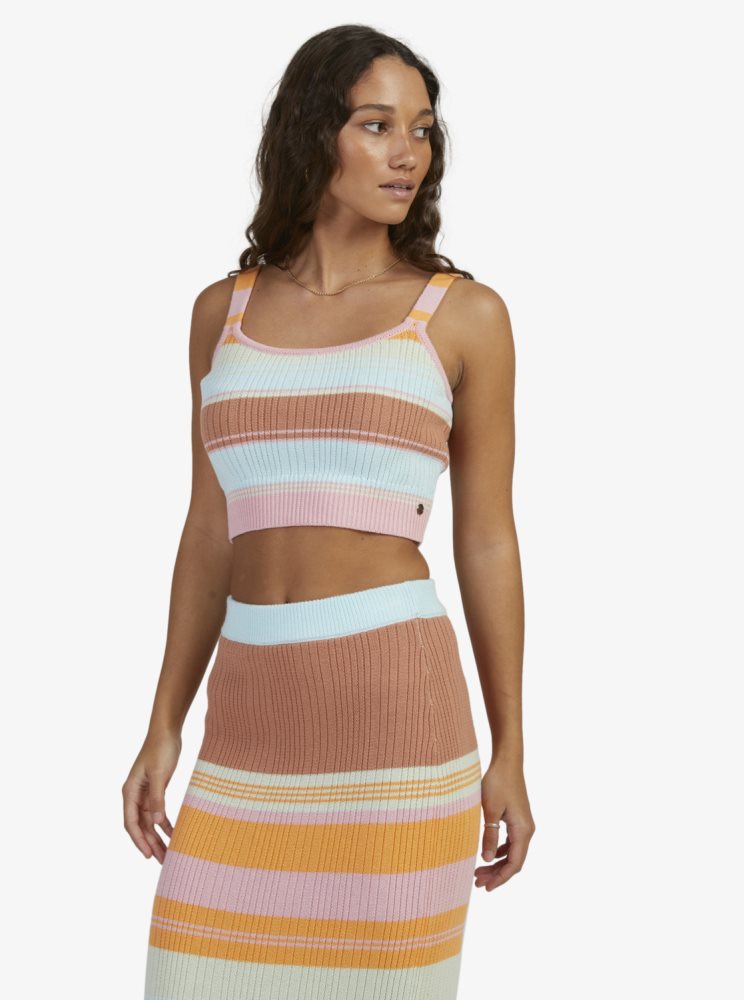 Stripes Women's Roxy Playa Morning Knitted Vest Tops | USA GQXA-05612