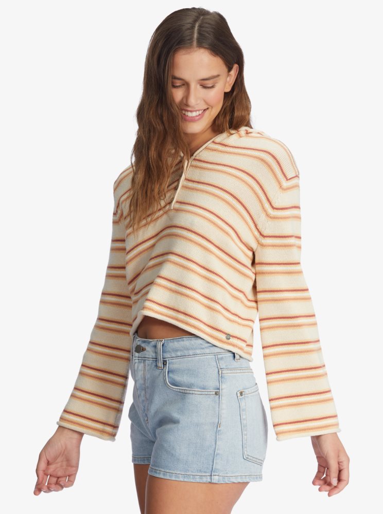 Stripes Women's Roxy Side Swipe Poncho Hoodie | USA AGLO-27613