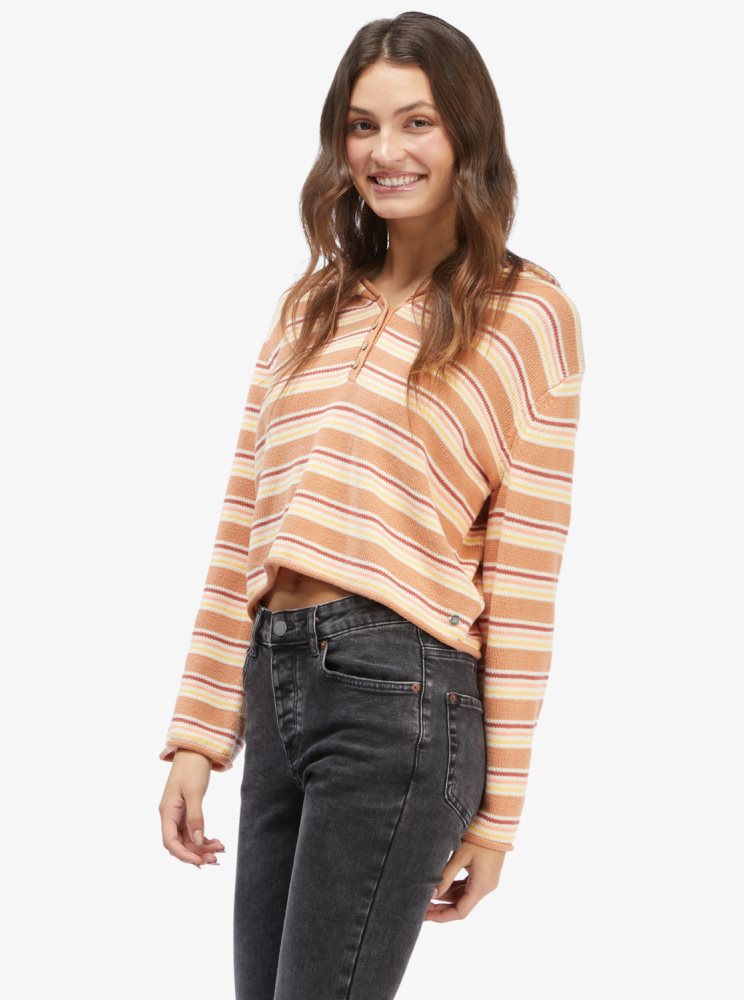 Stripes Women's Roxy Side Swipe Poncho Hoodie | USA ZAJT-63579