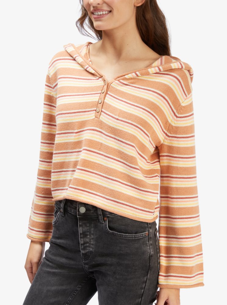 Stripes Women's Roxy Side Swipe Poncho Hoodie | USA ZAJT-63579