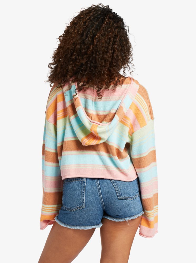 Stripes Women's Roxy Sunbaked Shores Cropped Hooded Sweaters | USA OTEP-94168