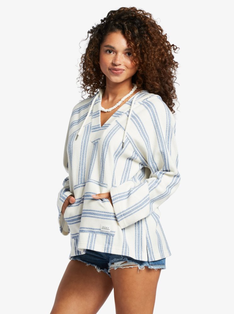 Stripes Women's Roxy Wild And Free Poncho Style Hoodie | USA ZSAJ-40369