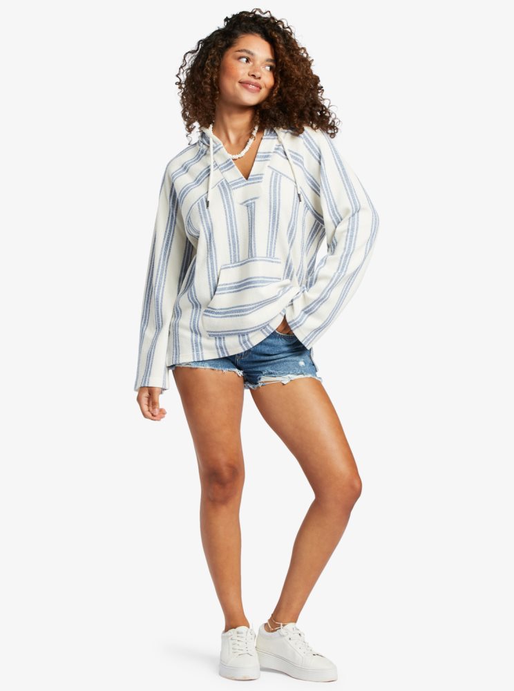 Stripes Women's Roxy Wild And Free Poncho Style Hoodie | USA ZSAJ-40369