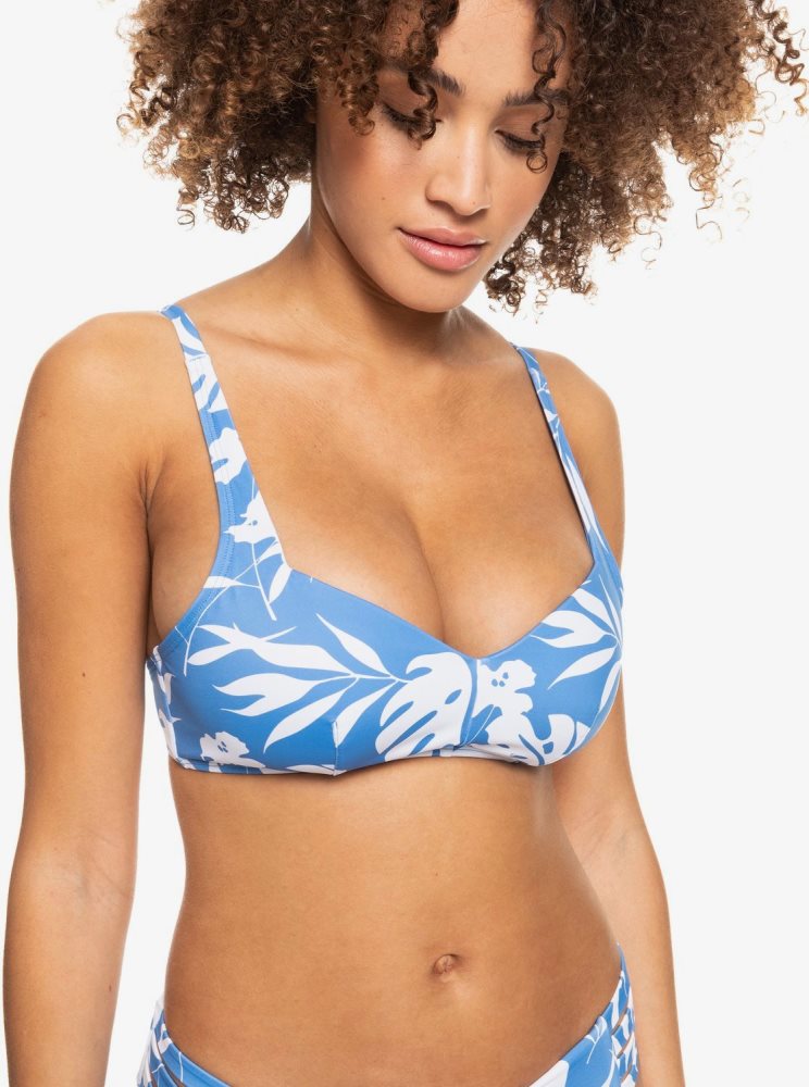 White / Blue Women\'s Roxy Love The Sun Ray D-Cup Bra Bikini Tops | USA OEPT-05829