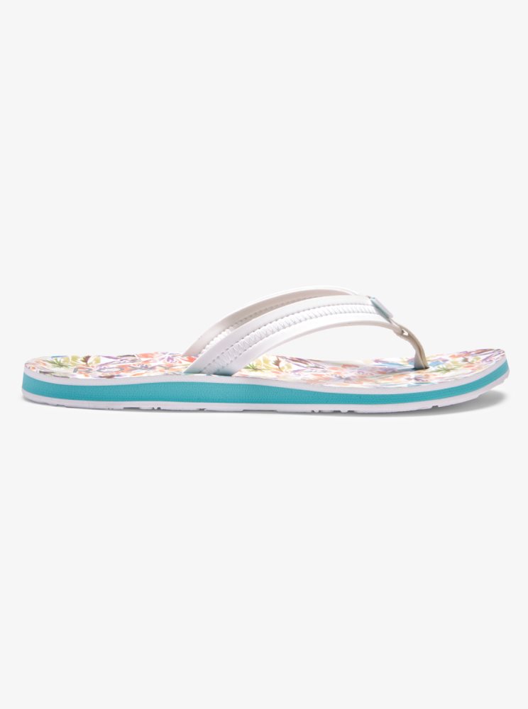 White / Blue Women's Roxy Vista Loreto Flip Flops | USA SVHQ-70493