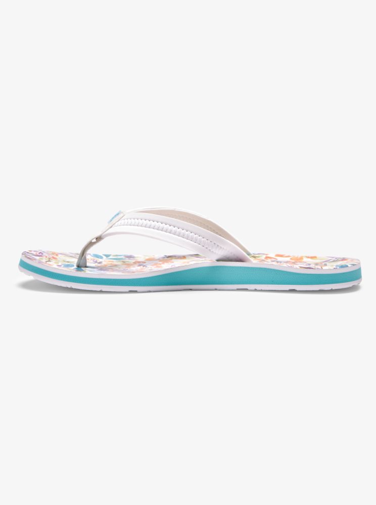 White / Blue Women's Roxy Vista Loreto Flip Flops | USA SVHQ-70493