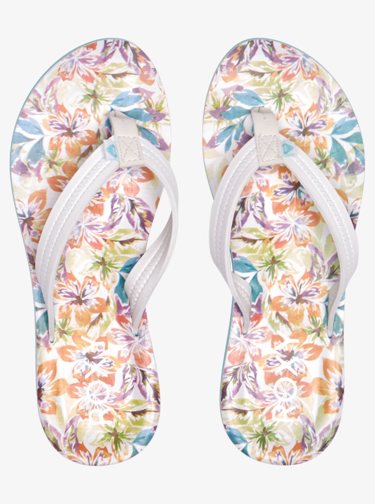 White / Blue Women's Roxy Vista Loreto Flip Flops | USA SVHQ-70493