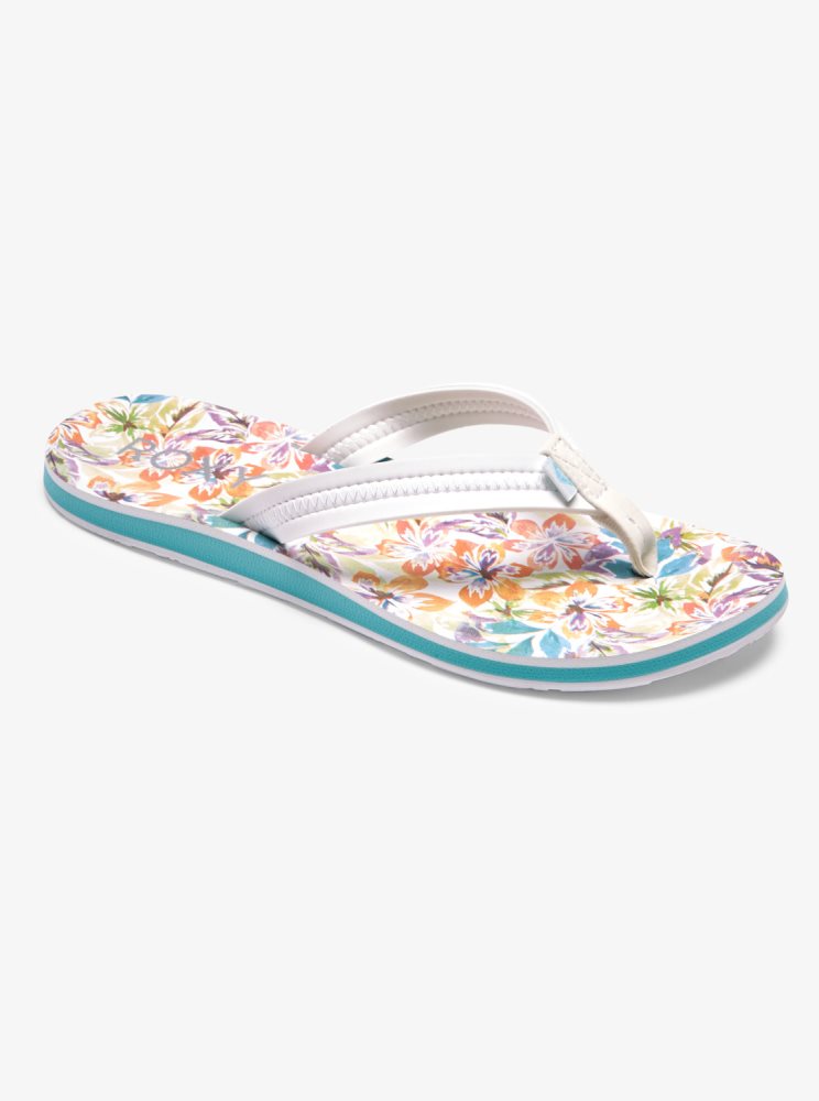 White / Blue Women\'s Roxy Vista Loreto Flip Flops | USA SVHQ-70493