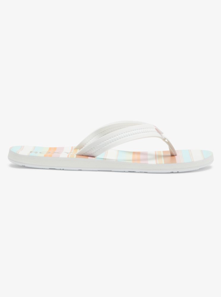 White / Blue Women's Roxy Vista Loreto Flip Flops | USA TGUA-13268