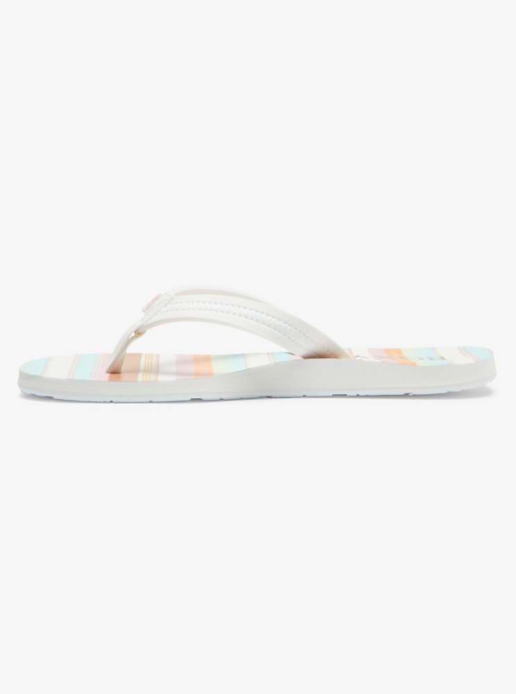 White / Blue Women's Roxy Vista Loreto Flip Flops | USA TGUA-13268