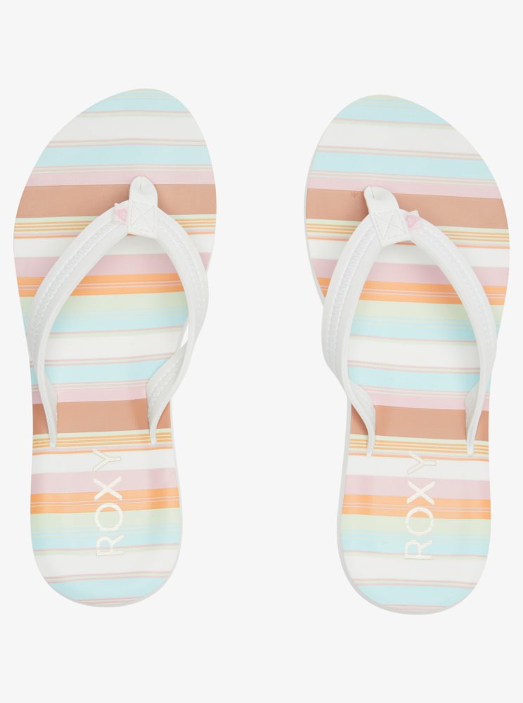 White / Blue Women's Roxy Vista Loreto Flip Flops | USA TGUA-13268