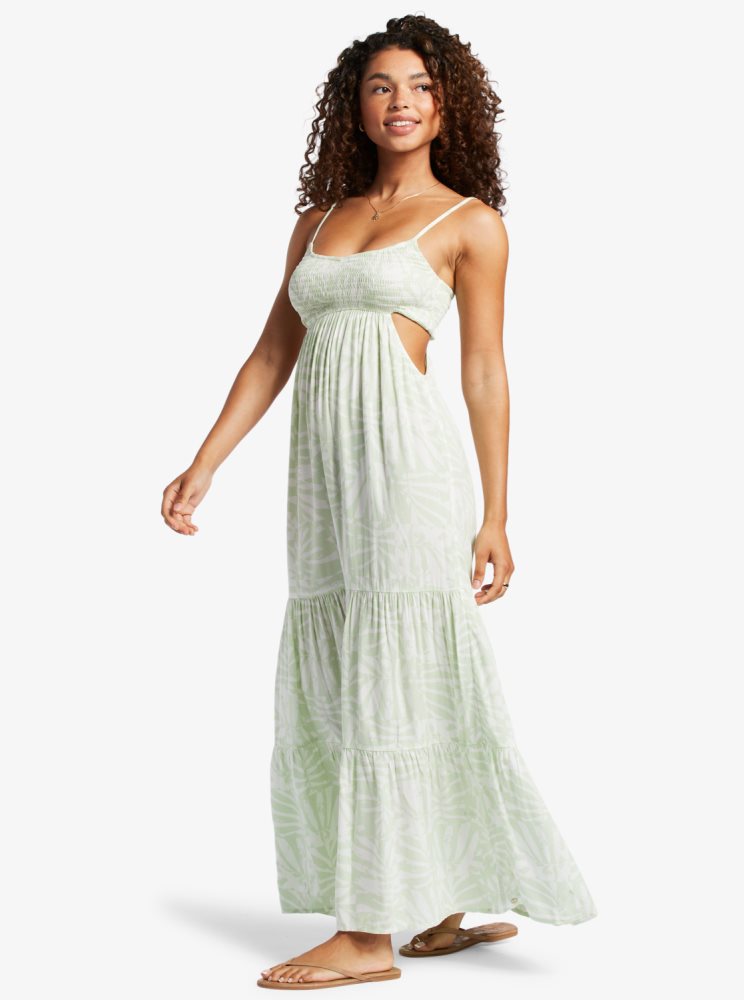 White / Green Women's Roxy Hot Tropics Maxi Dress | USA LXGM-75962