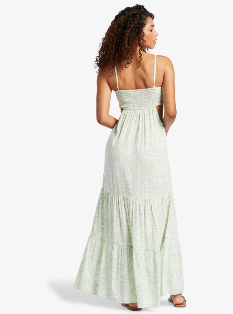 White / Green Women's Roxy Hot Tropics Maxi Dress | USA LXGM-75962