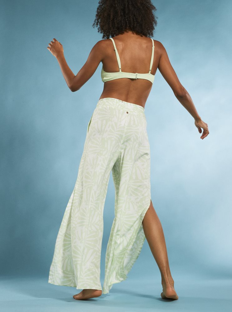 White / Green Women's Roxy Tropical Rhythm Beachy Pants | USA XSYW-08326