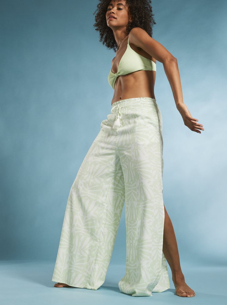 White / Green Women's Roxy Tropical Rhythm Beachy Pants | USA XSYW-08326