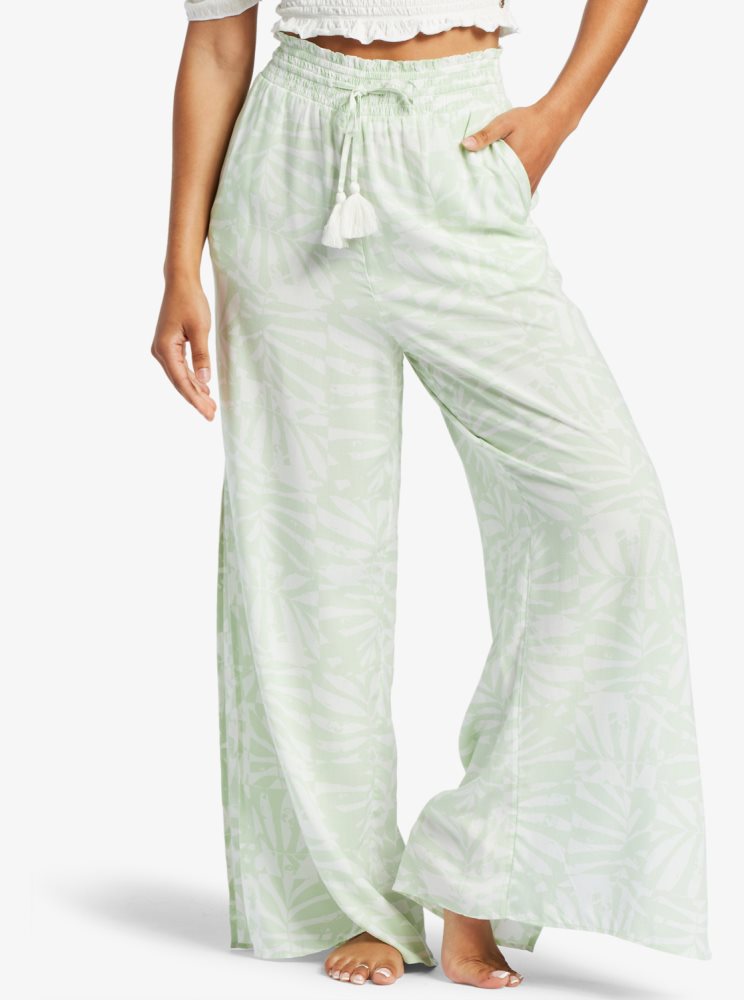 White / Green Women's Roxy Tropical Rhythm Beachy Pants | USA XSYW-08326