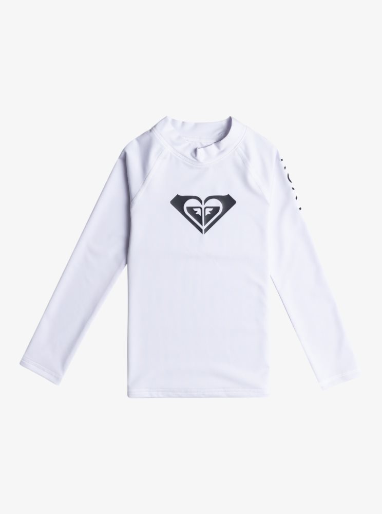 White Kids\' Roxy 2-7 Whole Hearted Long Sleeve UPF 50 Rashguards | USA ZVCB-85943