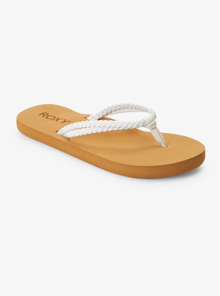 White Kids' Roxy 4-16 Costas Flip Flops | USA XNJD-67482