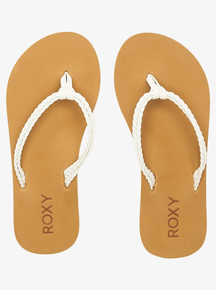 White Kids' Roxy 4-16 Costas Flip Flops | USA XNJD-67482