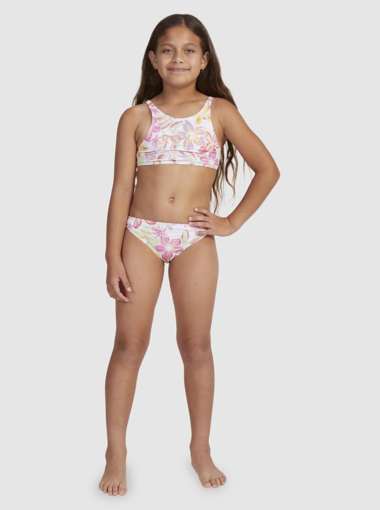 White Kids' Roxy 7-16 Tropical Time Crop Two Piece Set Bikinis | USA SMLA-67359