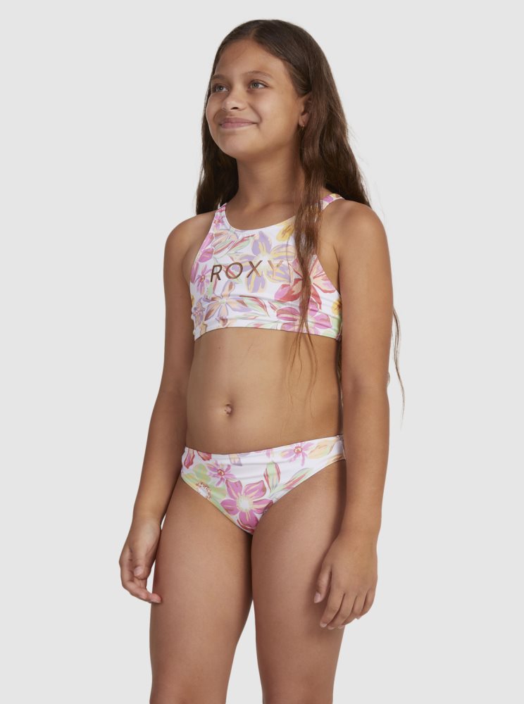 White Kids' Roxy 7-16 Tropical Time Crop Two Piece Set Bikinis | USA SMLA-67359