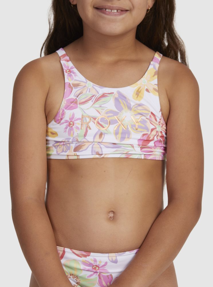 White Kids' Roxy 7-16 Tropical Time Crop Two Piece Set Bikinis | USA SMLA-67359