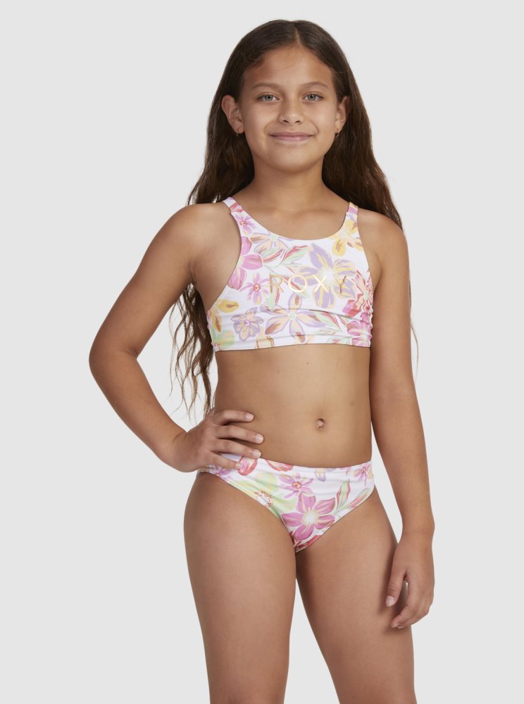 White Kids\' Roxy 7-16 Tropical Time Crop Two Piece Set Bikinis | USA SMLA-67359