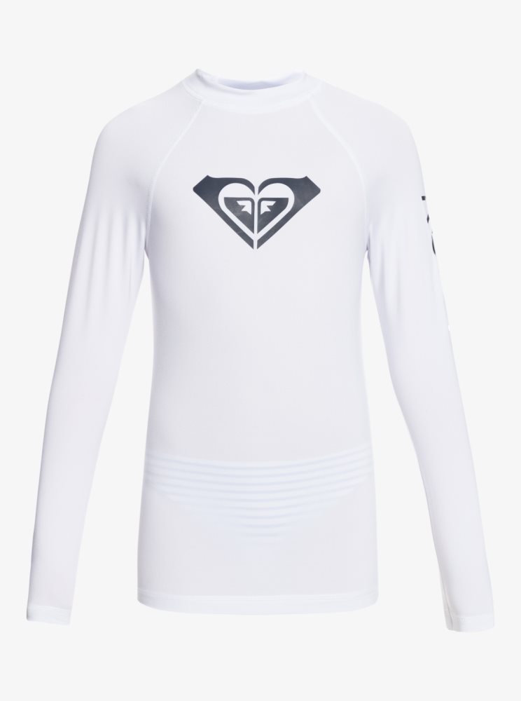 White Kids\' Roxy 7-16 Whole Hearted Long Sleeve UPF 50 Rashguards | USA VOPX-01857