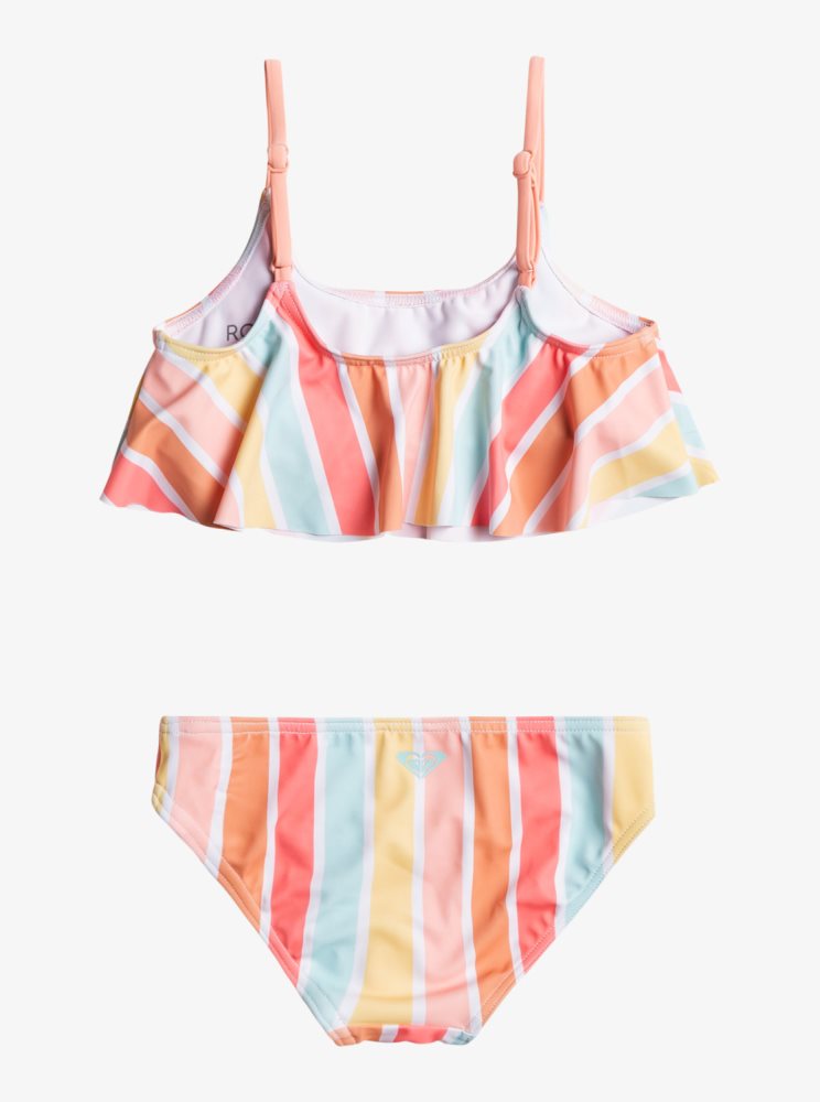 White Multicolor Kids' Roxy 2-7 Lala Stripes Flutter Set Bikinis | USA JEHT-26704