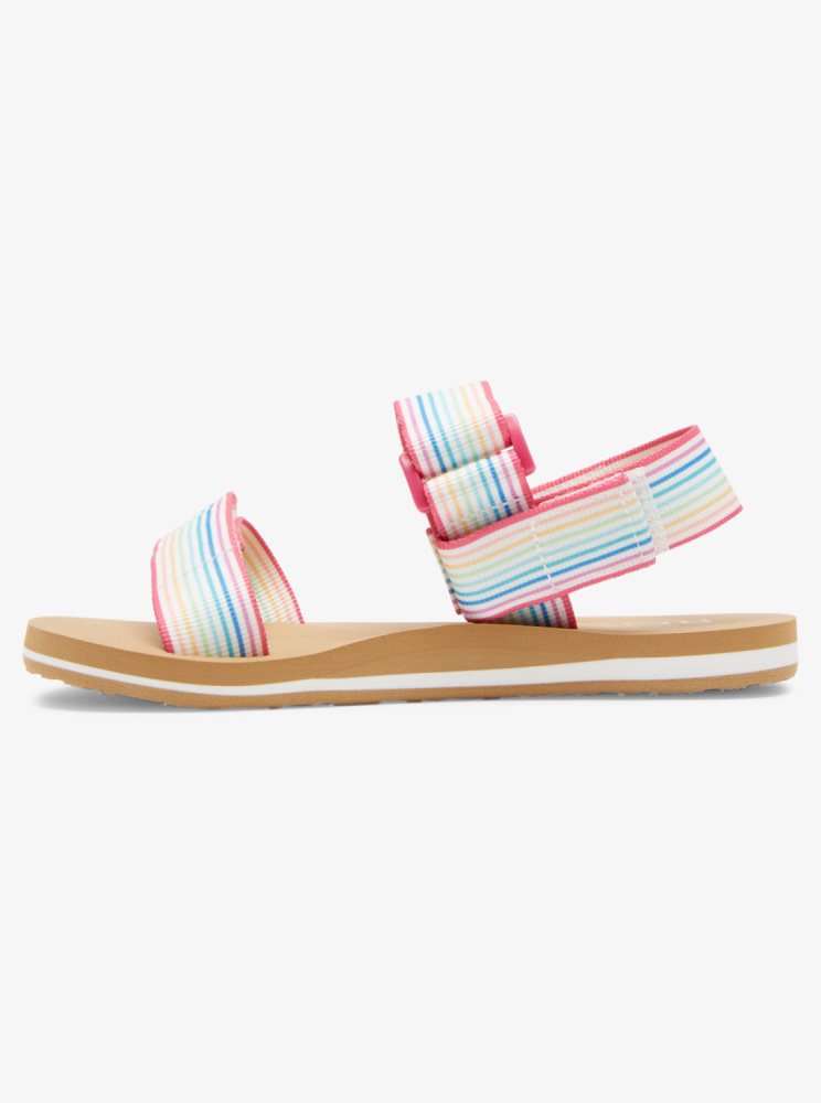 White / Multicolor Kids' Roxy 4-16 Cage Sandals | USA YFEX-96253