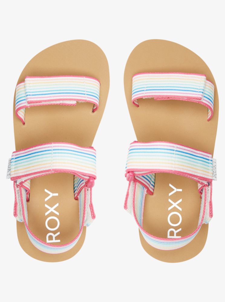 White / Multicolor Kids' Roxy 4-16 Cage Sandals | USA YFEX-96253