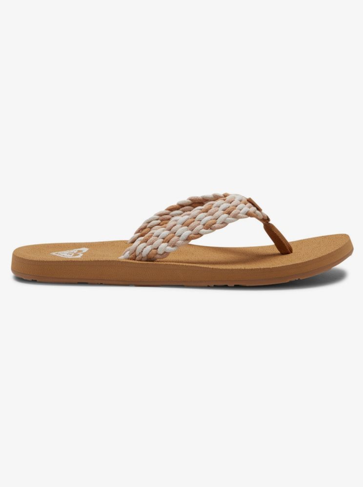 White / Multicolor Women's Roxy Porto Flip Flops | USA EBVM-28193