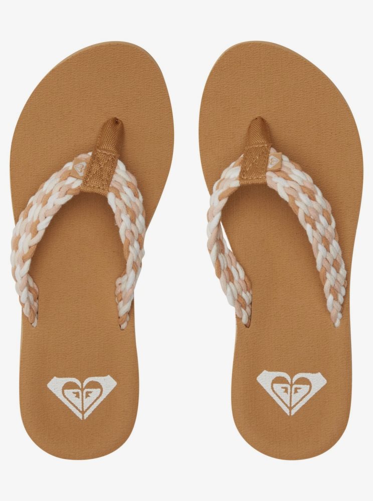 White / Multicolor Women's Roxy Porto Flip Flops | USA EBVM-28193