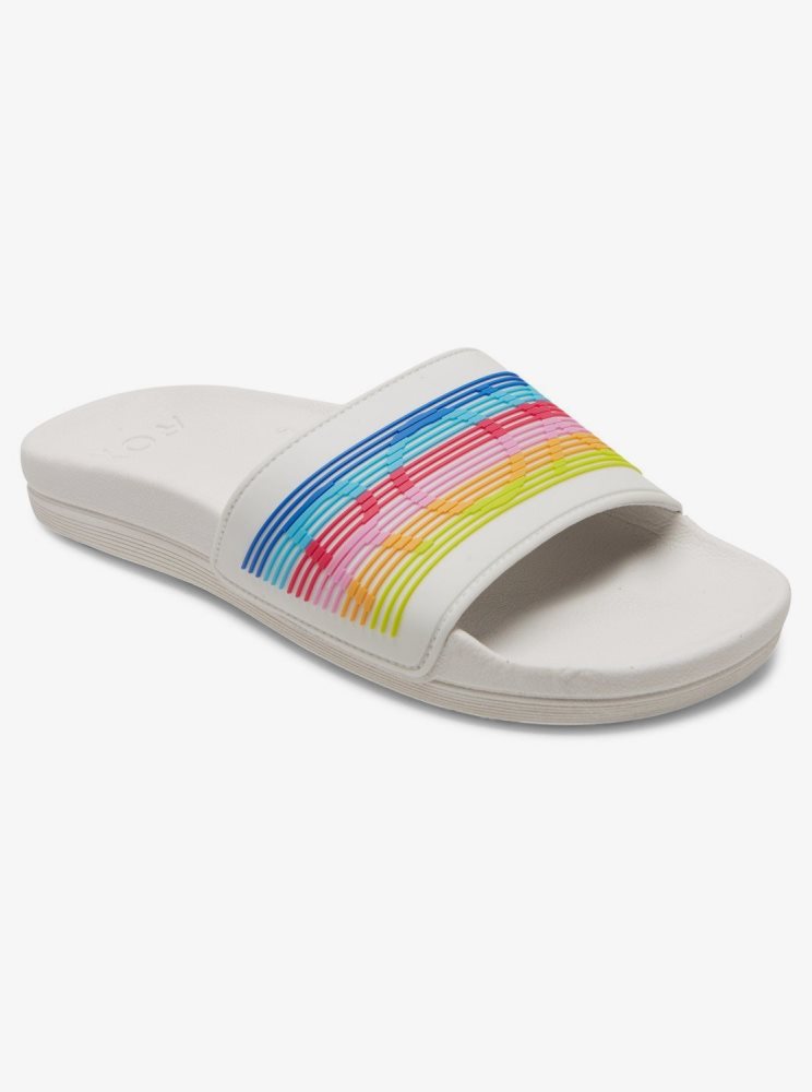 White / Multicolor Women's Roxy Slippy Water-Friendly Sandals | USA DWFU-10297