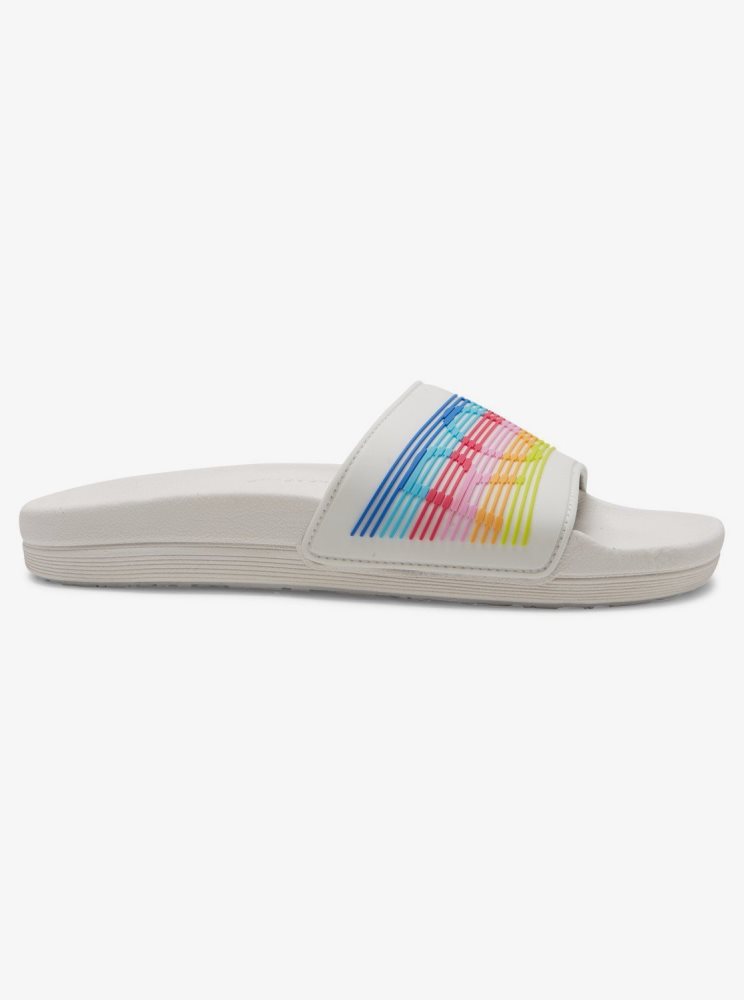 White / Multicolor Women's Roxy Slippy Water-Friendly Sandals | USA DWFU-10297