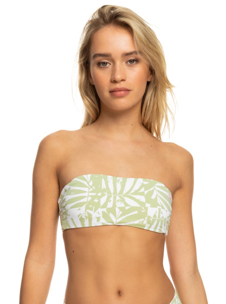 White / Multicolor Women's Roxy Tropics Hype Reversible Bandeau Bikini Tops | USA ADTU-70245