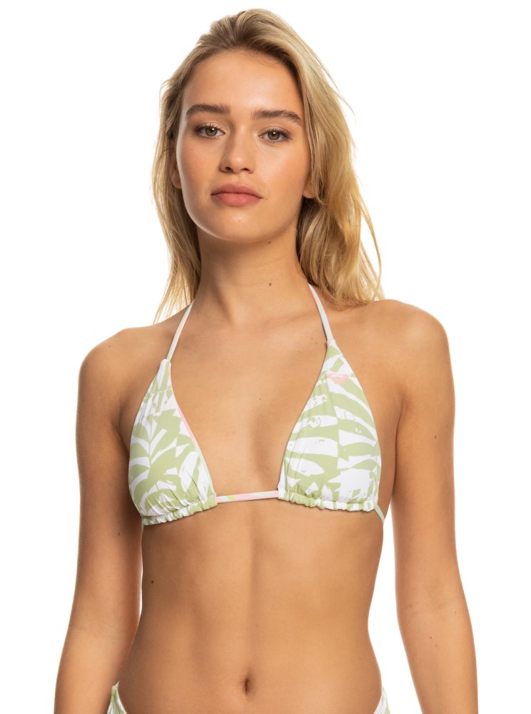 White / Multicolor Women's Roxy Tropics Hype Reversible Tiki Tri Bikini Tops | USA LRUH-89304