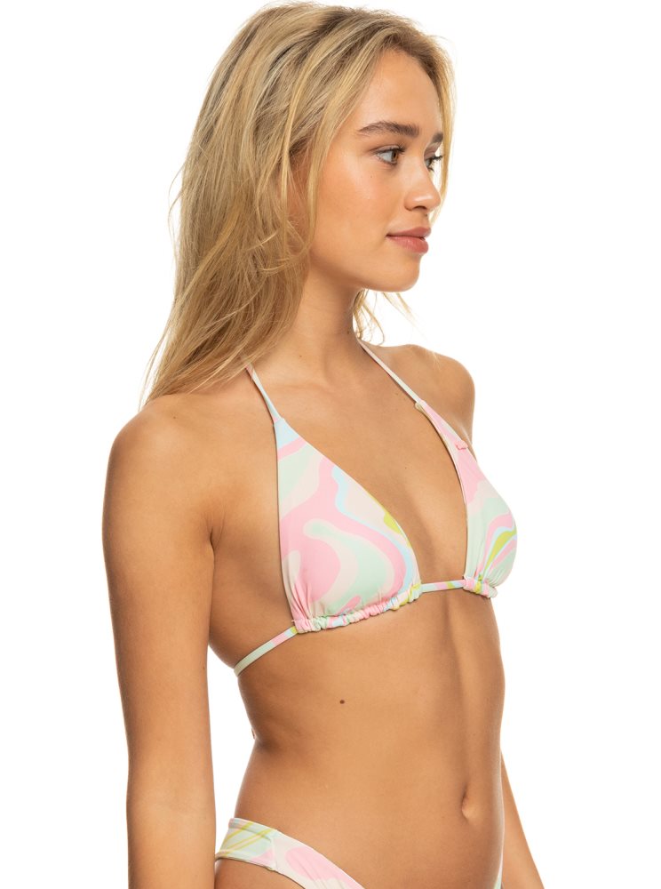 White / Multicolor Women's Roxy Tropics Hype Reversible Tiki Tri Bikini Tops | USA LRUH-89304